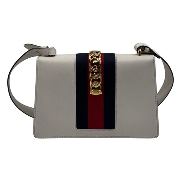 Gucci Sylvie Small Calf Skin Shoulder Bag In Off White - Picture 2 of 5